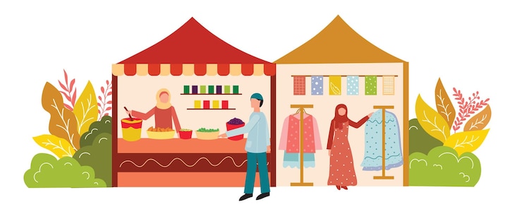 Vector gente rezando y dando para la celebración del ramadán