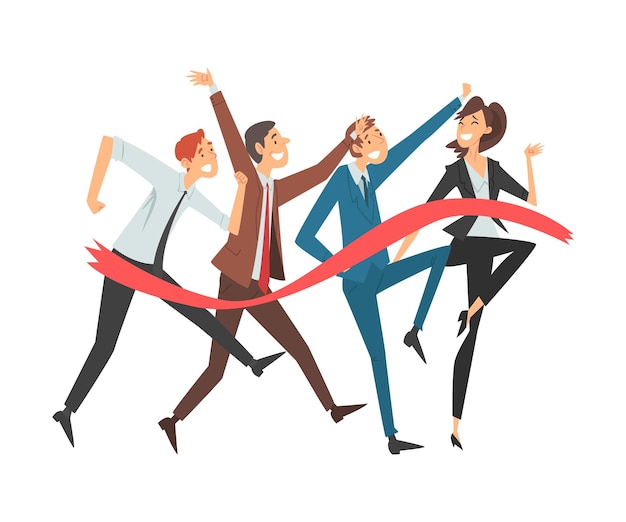 La gente con ropa de oficina corre alegremente a través de la burocracia ilustración vectorial de dibujos animados