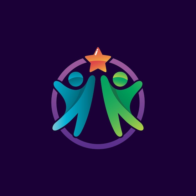 La gente salta alcanzando el logo de la estrella