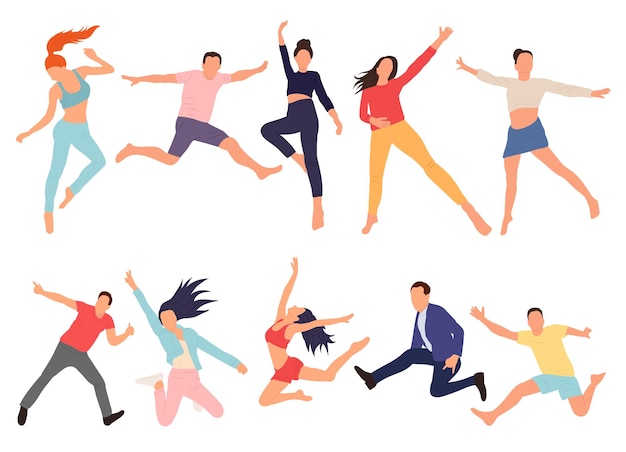 Gente saltando en estilo plano conjunto vector aislado