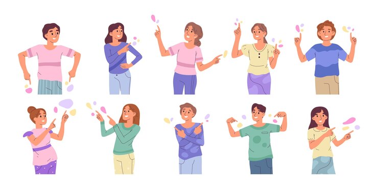 Vector gente señalando algo indicando y señalando con la ilustración del vector del dedo índice