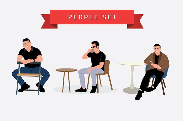 Vector la gente se sienta en una mesa y bebe café ilustración vectorial en estilo plano