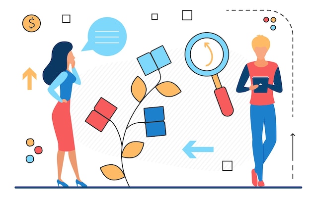 Gente de tecnología de educación empresarial e iconos de línea de conocimiento de capacitación aislados