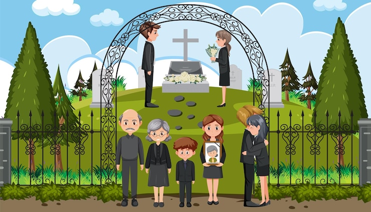 Vector gente triste en la ceremonia fúnebre