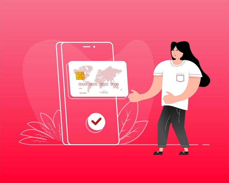 Vector la gente usa el pago sin contacto para comprar en la tienda ilustración plana vectorial banco digital en línea