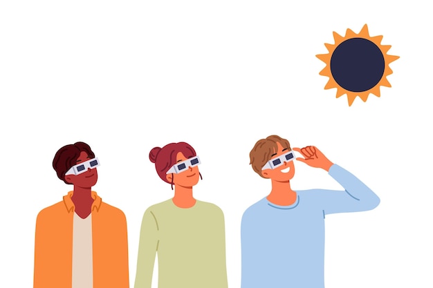La gente ve el eclipse solar usando gafas desechables para observar el raro fenómeno astronómico