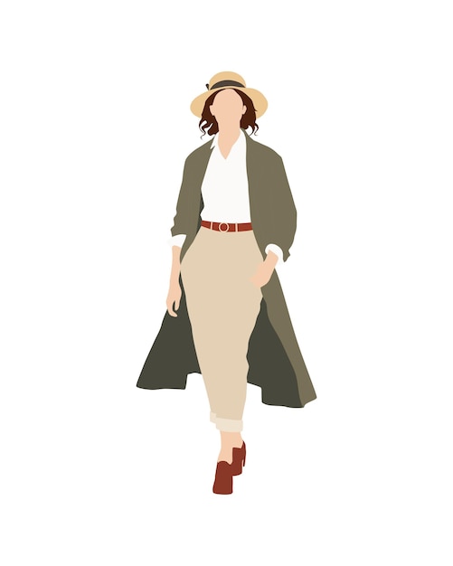 Gente de vector plano e ilustración mujer con traje vintage casual