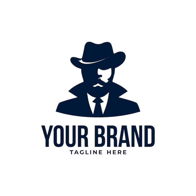 gentleman detective mustache vintage classic logo icon silhouette