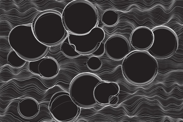 Geometría fluida de burbuja de línea ultra delgada Superficie distorsionada esférica vectorial dinámica Espuma 3d fractal digital Gráficos minimalistas sobre fondo negro
