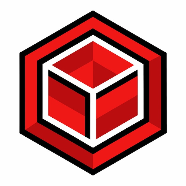 Geometría en negrita Diseño único del logotipo vectorial con una caja poligonal hexagonal roja