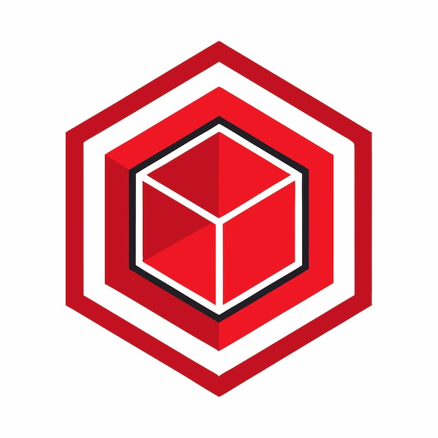Geometría en negrita Diseño único del logotipo vectorial con una caja poligonal hexagonal roja