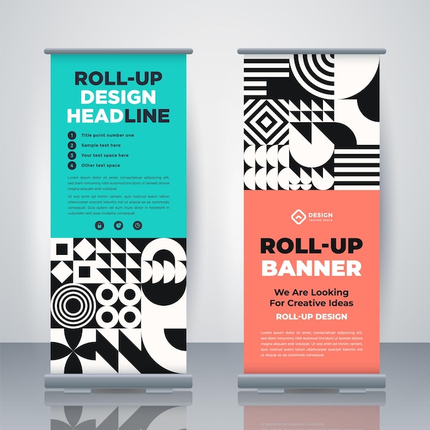 Geometric Business Roll Up Standee Design Banner Plantilla de presentación y folleto Geometric xbanner y publicidad de bandera Ilustración vectorial