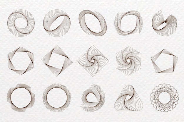 Geometric patterns in brown on white background Circular hexagonal and triangular designs Geometric shapes create intricate abstract patterns Geometric elements vector set