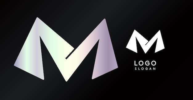 Geométrica triangular m letra abstracta logotipo dinámico moderno holográfico monograma de gradiente para juegos