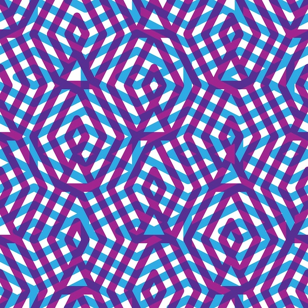 Geométrico desordenado violeta forrado de patrones sin fisuras, colorido laberinto vector interminable fondo. Textura de motivo de empalme de red decorativa. Telón de fondo decorativo púrpura.