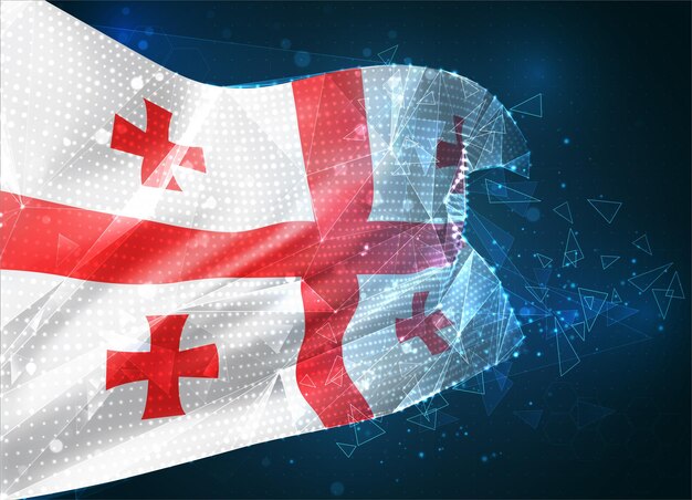 Georgia, bandera de vector, objeto virtual abstracto 3D de polígonos triangulares sobre un fondo azul