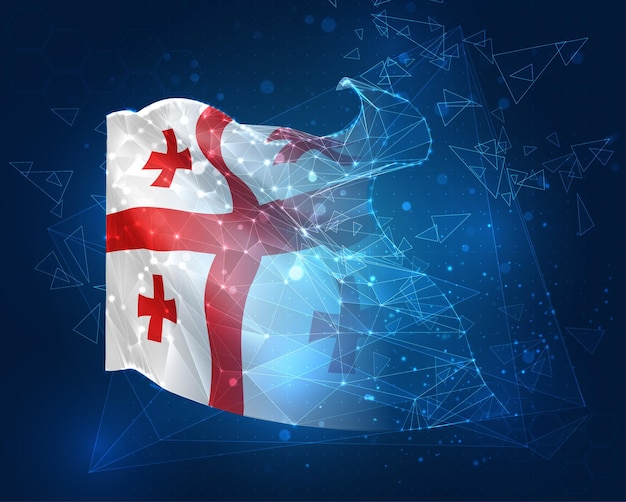 Georgia vector bandera objeto 3D abstracto virtual de polígonos triangulares sobre un fondo azul