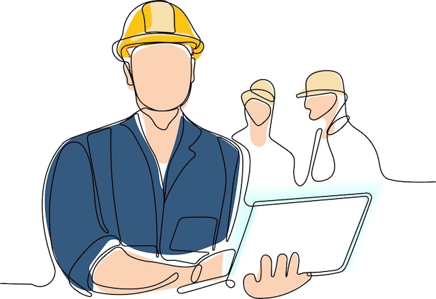 gerente de construcción e ingeniero que trabaja