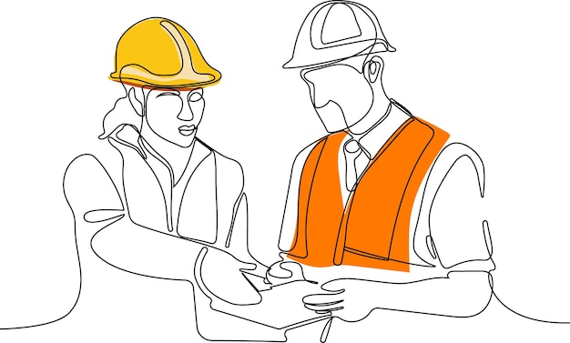 gerente de construcción e ingeniero que trabaja