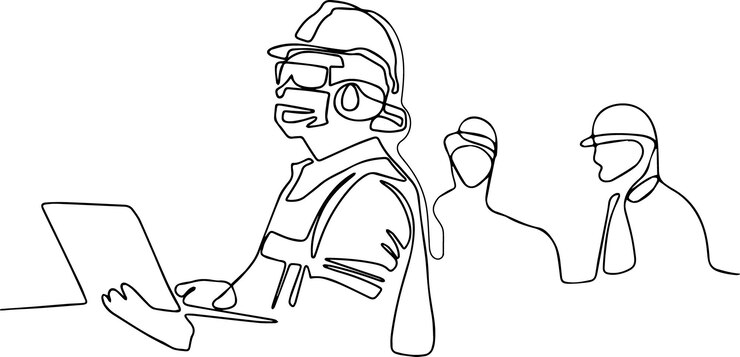 Vector gerente de construcción e ingeniero trabajando en el sitio de construcción. ilustración vectorial