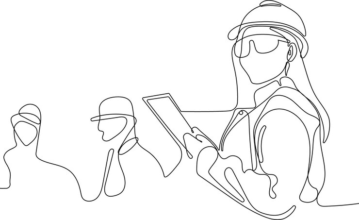 Vector gerente de construcción e ingeniero trabajando en el sitio de construcción. ilustración vectorial