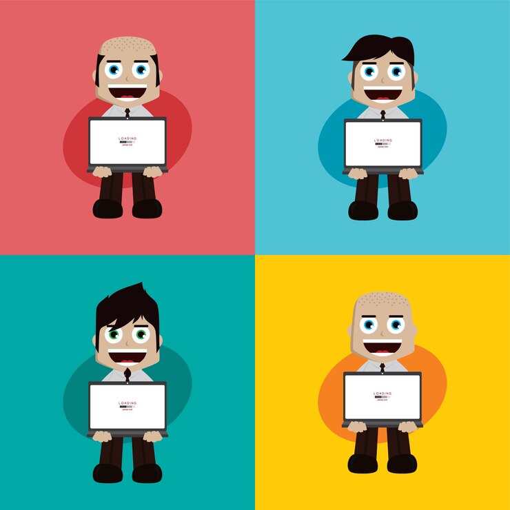 Vector gerente de hombre de negocios en el trabajo arte de vector de dibujos animados