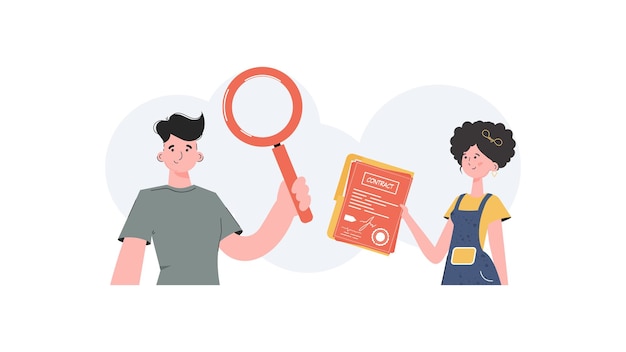El gerente de recursos humanos está contratando a una persona. Los personajes se representan en el concepto de marketing empresarial de cintura. Ilustración vectorial de estilo tendencia.