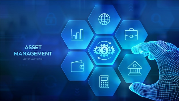 Gestión de activos Concepto de tecnología de pago de banca de inversión empresarial en pantalla virtual