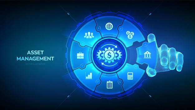 Gestión de activos Concepto de tecnología de pago de banca de inversión empresarial en pantalla virtual