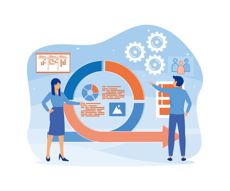 Vector gestión ágil de proyectos y tablero de tareas scrum desarrollo ágil de software y kanban conceptos de página de aterrizaje para sitios web y desarrollo móvil ilustración moderna de vector plano