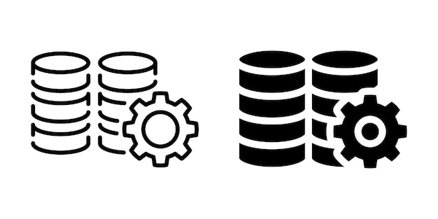 Gestión de la base de datos con iconos de configuración Silueta y estilo de línea