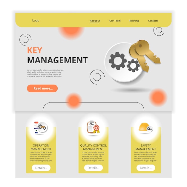 Gestión de claves plantilla de sitio web de página de destino plana gestión de operaciones gestión de control de calidad