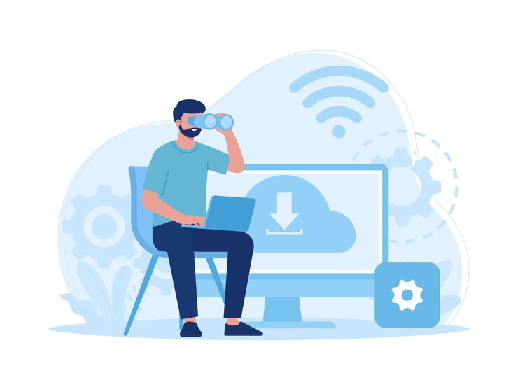 Vector gestión de descargas en el concepto de nube ilustración plana
