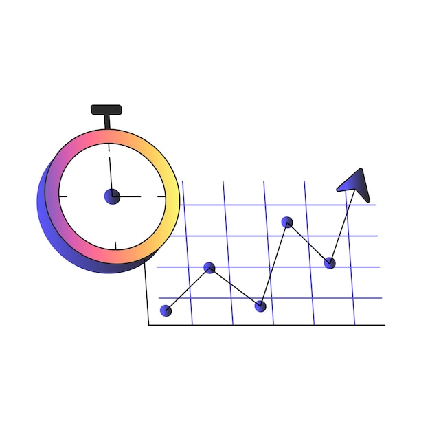 Gestión efectiva del tiempo Reloj de temporizador Gráfico financiero Análisis financiero Gestión del tiempo económico