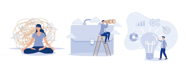 Gestión del estrésFuturo profesionalInteligencia empresarialestablecer ilustración moderna de vector plano