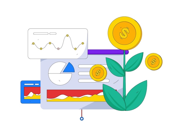 Gestión financiera de Internet inversión concepto de vector plano operación ilustración dibujada a mano