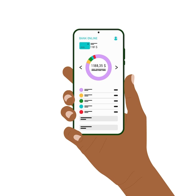 Gestión financiera Una mano sostiene un teléfono inteligente con una aplicación bancaria Ilustración vectorial