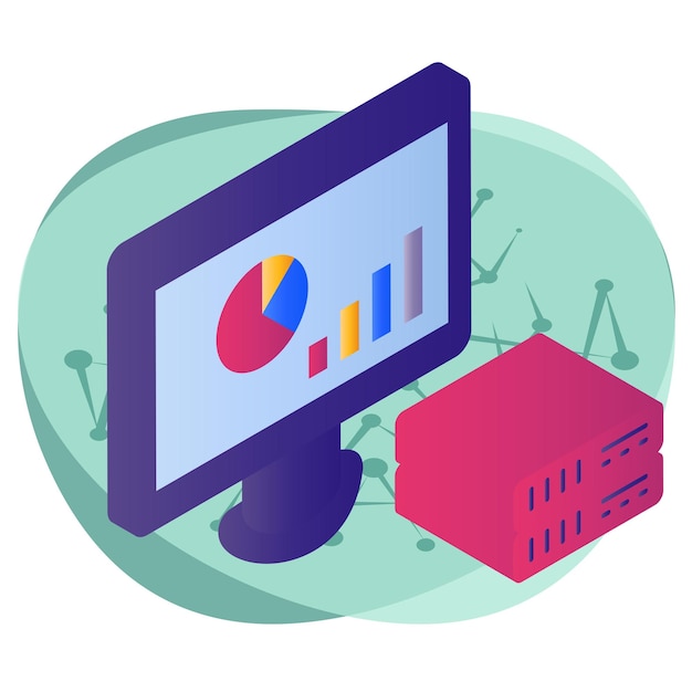 gestión de petabytes isométrico concepto optimización y análisis de servidor diseño vectorial grandes datos