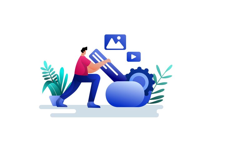 Vector gestión de proyectos de ilustración moderna en desarrollo web y publicidad