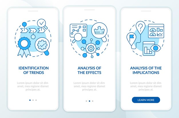 La gestión de tendencias incluye una pantalla de aplicación móvil de incorporación azul