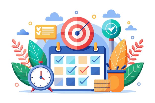 Gestión del tiempo para cumplir con los objetivos empresariales concepto Ilustración vectorial plana simple y minimalista
