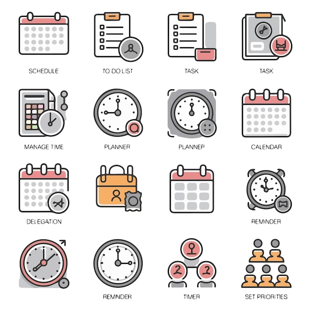 Gestión de tiempo e íconos de tareas
