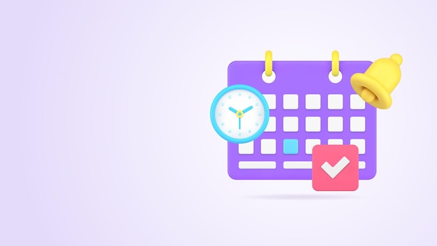 Gestión del tiempo fecha límite agenda importante reunión calendario recordatorio notificación 3d icono vector