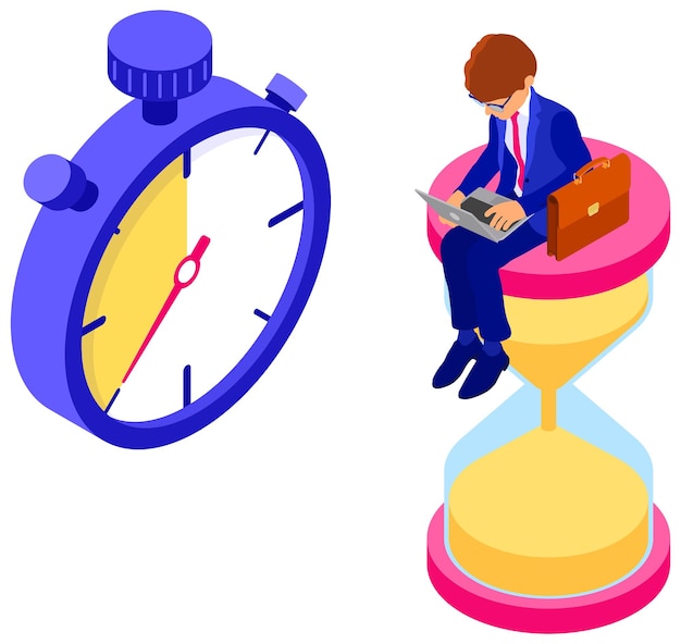 gestión del tiempo con el hombre de negocios y el reloj de arena