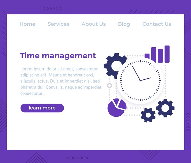 Vector gestión del tiempo, plantilla de sitio web
