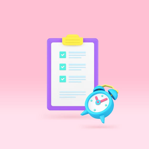 Gestión del tiempo productividad empresarial planificación eficiente tarea completa icono 3d vector realista
