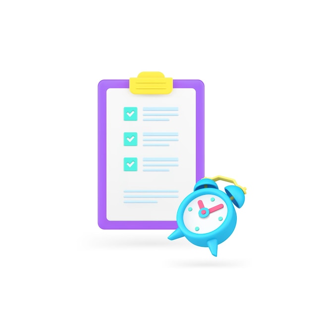Gestión del tiempo productividad empresarial planificación eficiente tarea completa icono 3d vector realista