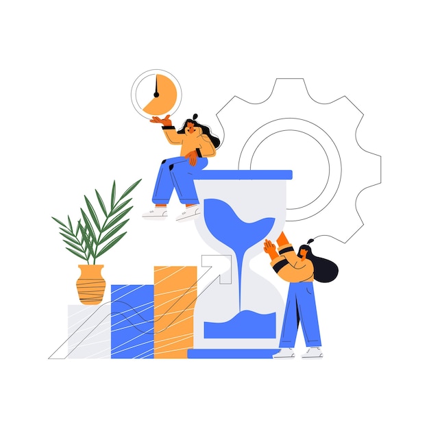 Gestión del tiempo Proyectos y plazos Concepto de gestión del tiempo planificación organización tiempo de trabajo Eficiencia de la organización del tiempo Programar trabajo proyecto equipo Vector ilustración plana
