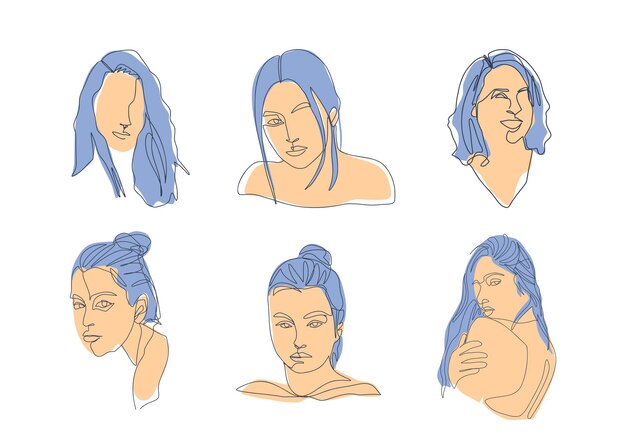 Gesto abstracto de mujeres hermosas en ilustración de conjunto de vectores de arte de línea continua