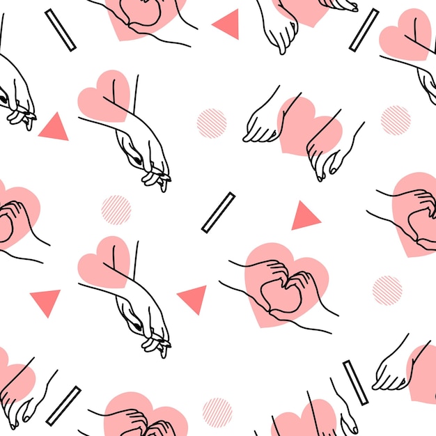 Gesto de amor de mano de mujer niña con objeto abstracto negro y rosa hogar línea plana arte ilustración blanco